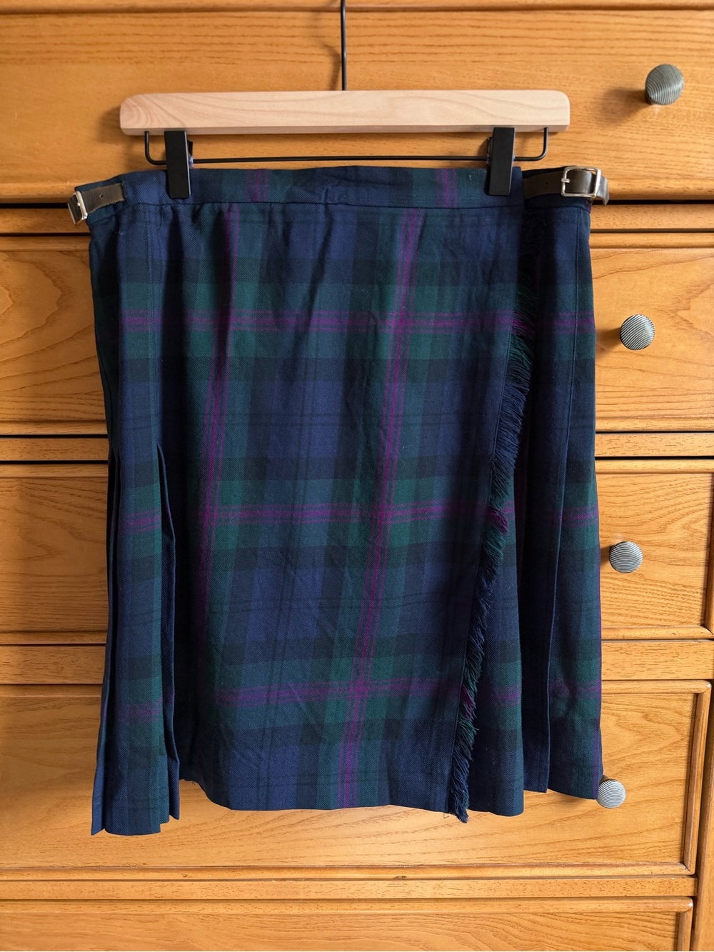 Vintage‎ Jones New York 100% Wool Wrap Skirt Plaid Size 16 Tartan Green & Purple
